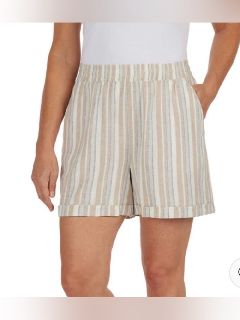 Frank And Oak Linen Blend Striped Pull-On Shorts XL Coastal Beach